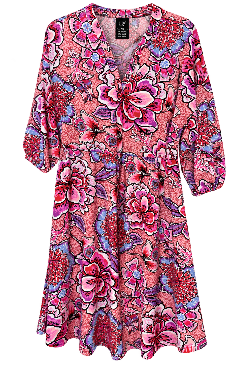 Pink Floral Drawstring Waist Dress