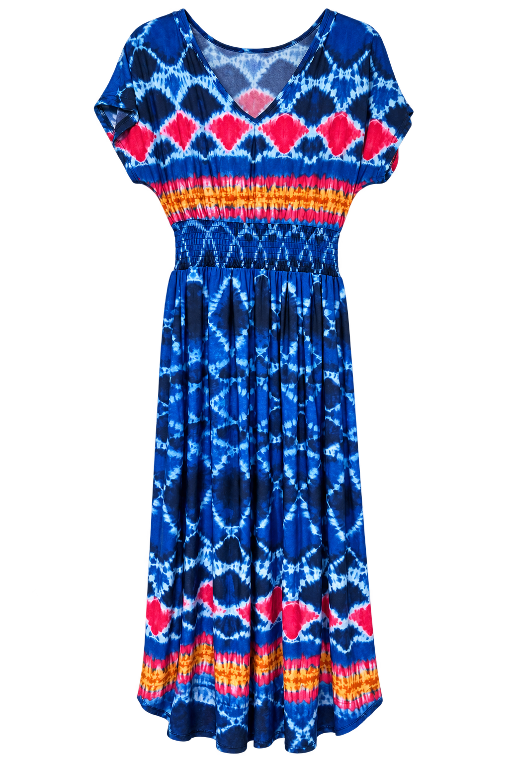Blue Tye-Dye Tassel Tie Maxi Dress
