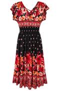 Red Floral Tassel Tie Maxi Dress