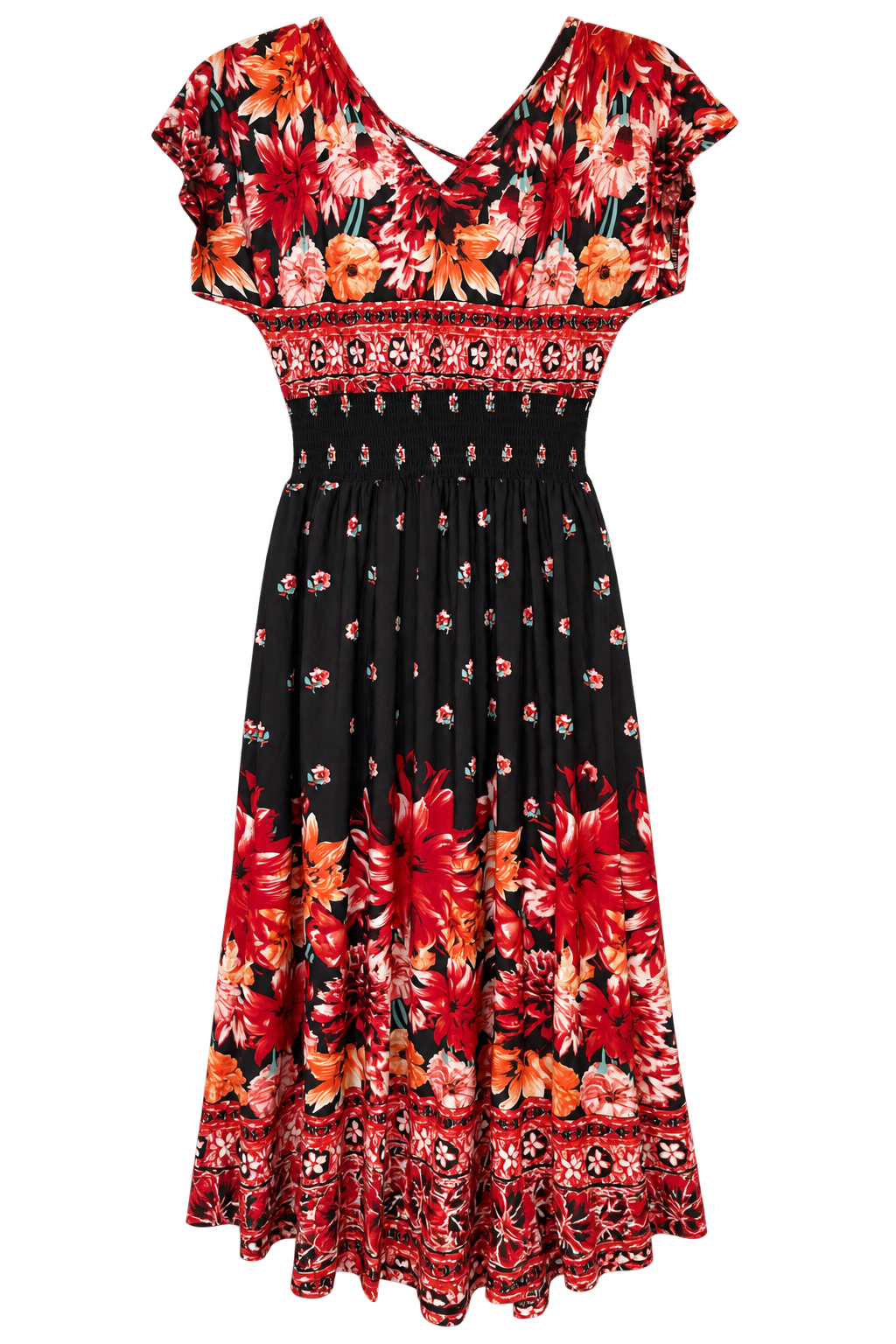 Red Floral Tassel Tie Maxi Dress